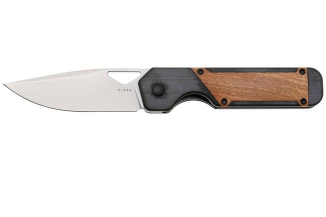 Image for Kizer Vanguard Militaw V3634C2 Liner Lock, Satin 154CM, Black G10, Mkuruti Wood Inlay, pocket knife, Jonathan Styles design