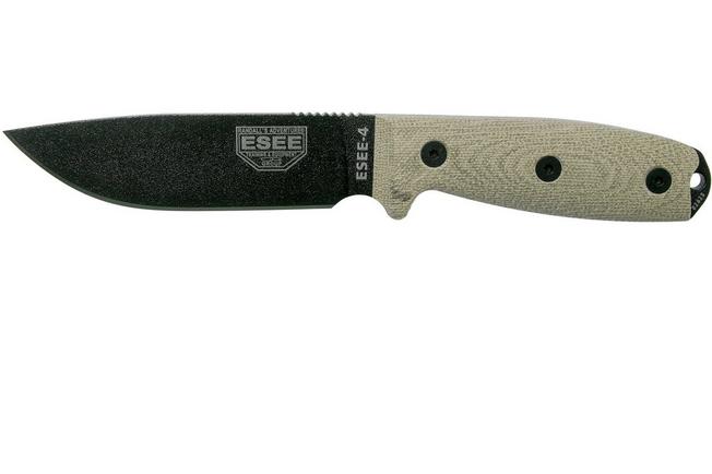 Image pour ESEE Model 4 Black Blade 3D Green Canvas Micarta couteau de survie 4PB-017 étui noir + clip de poche
