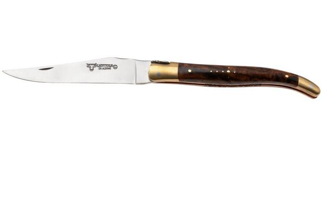 Image for Laguiole en Aubrac Le Bijou L0212LCHB/WCBJ Ironwood Burl, Handcarved Copper Plates, Matt Brass Bolsters, pocket knife, 12 cm