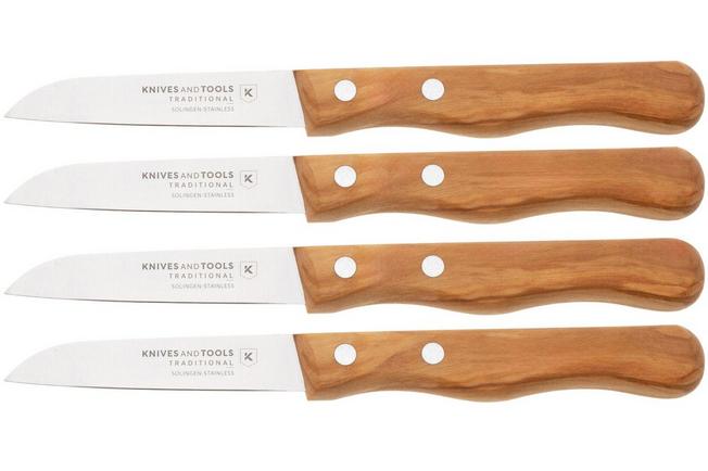 Bild für Knivesandtools Traditional Paring Knife, rostfreier Stahl, Olivenholz, Schälmesser Set, 4-teilig