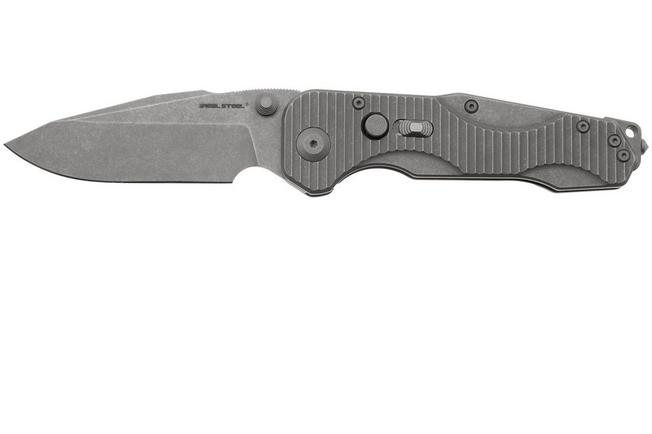 Image for Real Steel Evolution 9911 Frame Lock & Button Unlocking Heavy Duty Tactical Knife, Stonewashed Drop Point S35VN, Titanium, pocket knife