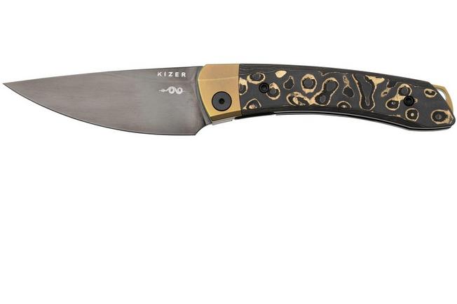 Bild für Kizer Mini Momo KI3663A3 Black CPM S90V, Titanium Fat Carbon Camo Gold, Taschenmesser, Vladimir Legachev Design