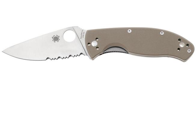 Image for Spyderco Tenacious C122GBNM4PS, CPM M4, Brown G10, partially serrated pocket knife