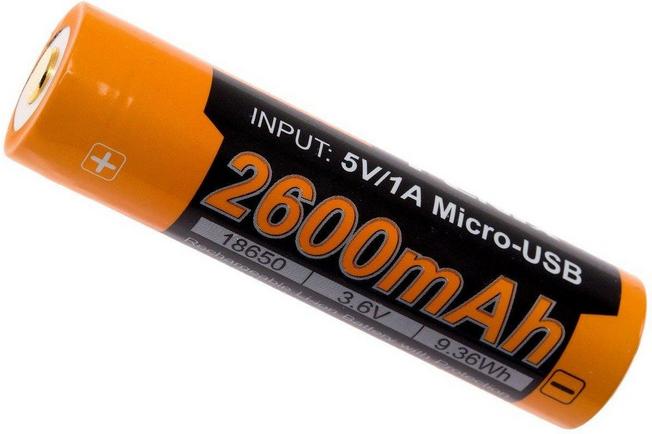 Image for Fenix ARB-L18-2600U 18650 battery with micro-USB-port, 2600 mAh
