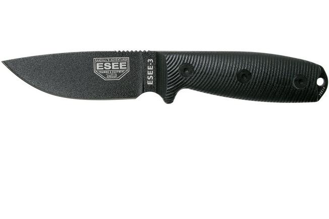 Image for ESEE Model 3 Black Blade 3D Black G10 survival knife 3PMB-001 black sheath + belt clip