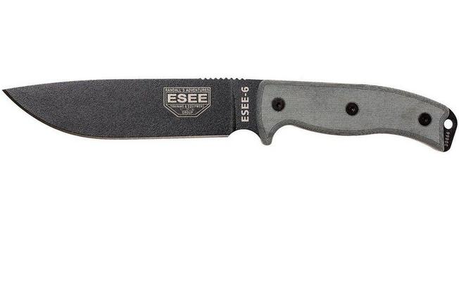 Image pour ESEE Model 6 black blade, grey handle 6P-B avec étui noir + clip ceinture