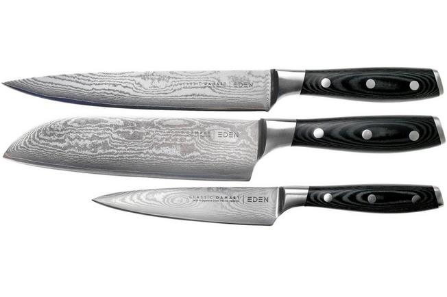 Afbeelding voor Eden Classic Damast 3-delige messenset met santoku, vleesmes en universeelmes