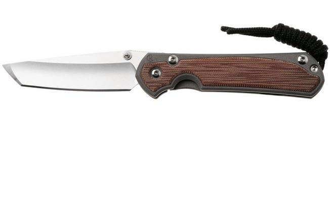 Afbeelding voor Chris Reeve Small Sebenza 31 S31-1230, Stonewashed CPM MagnaCut Tanto, Sand Blasted Titanium, Natural Canvas Micarta Inlay zakmes