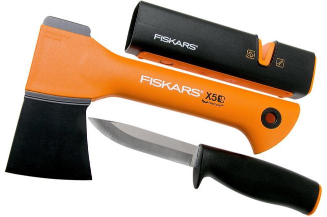 Image for Fiskars X5 fireplace set with axe, knife and sharpener