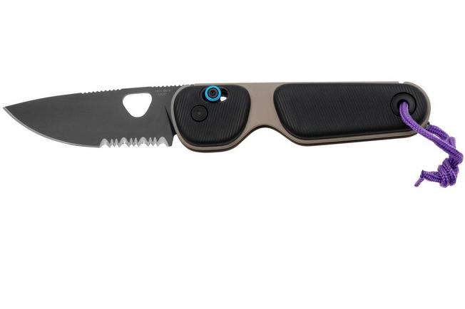 Afbeelding voor The James Brand The Redstone Coyote Tan Black Purple Serrated, zakmes
