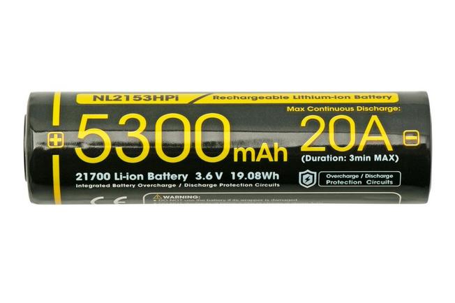 Image for Nitecore NL2153HPi High Drain rechargeable 21700 Li-ion battery, 5300 mAh