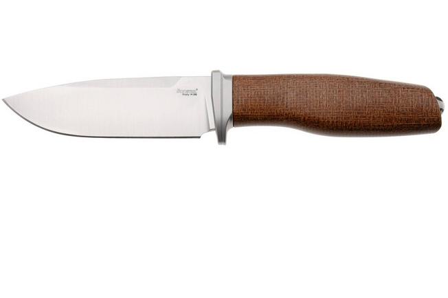 Afbeelding voor LionSteel Acha AH BLN Satin M390, Natural Burlap Micarta, Titanium Guard, vaststaand mes