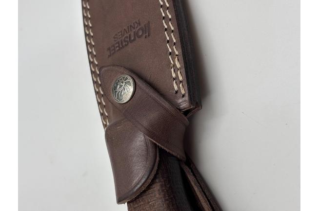 Afbeelding voor LionSteel Acha AH BLN Satin M390, Natural Burlap Micarta, Titanium Guard, vaststaand mes