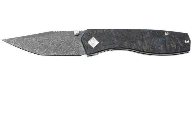 Imagen para Ocaso Delos 12IBL Damascus Steel, Dark Matter Blue Fatcarbon, navaja, diseño de Kurt Merriken
