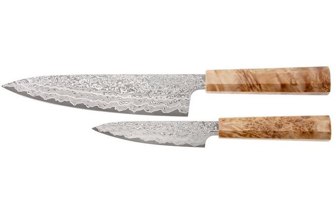 Bild für Yaxell Sazanami 37092, 95th Anniversary Limited Edition, SG2 Damascus, Octagonal Curly Maple, 2-teiliges Messerset
