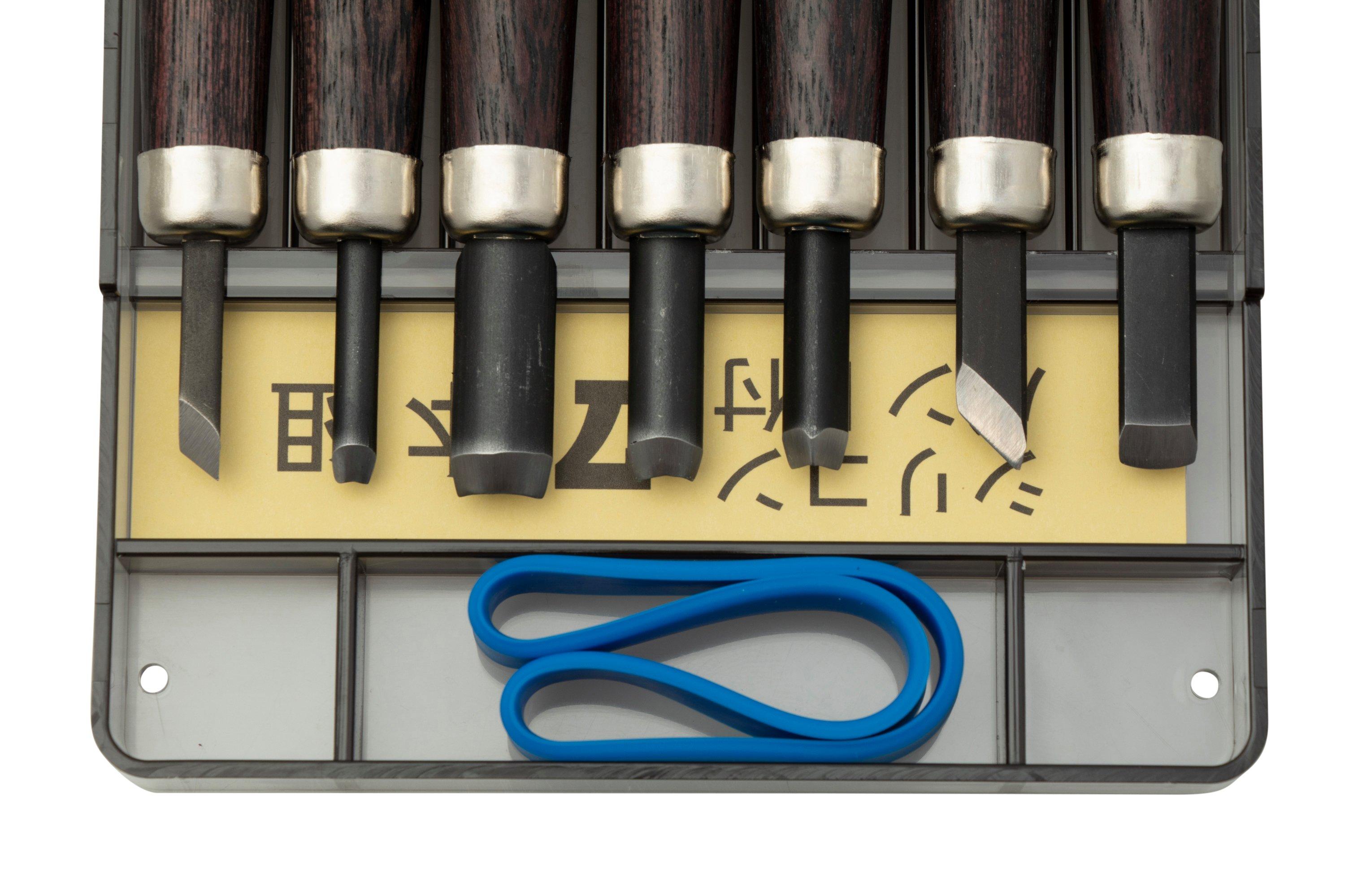 Yoshiharu H7 Japanese wood carving knives, set of 7 in plastic case
