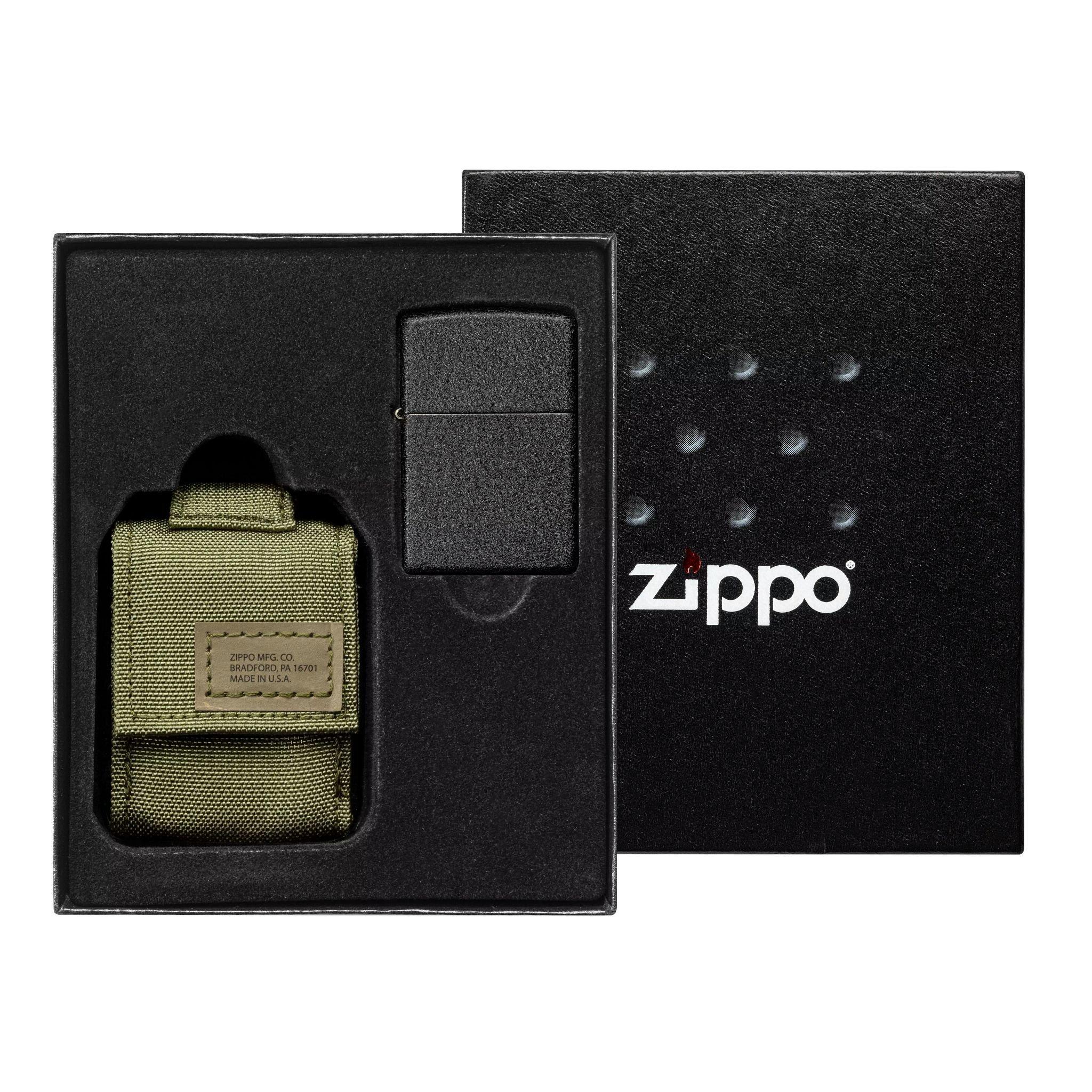 Zippo Tactical Green Pouch and Black Crackle Windproof 49400-000002,  lighter gift set