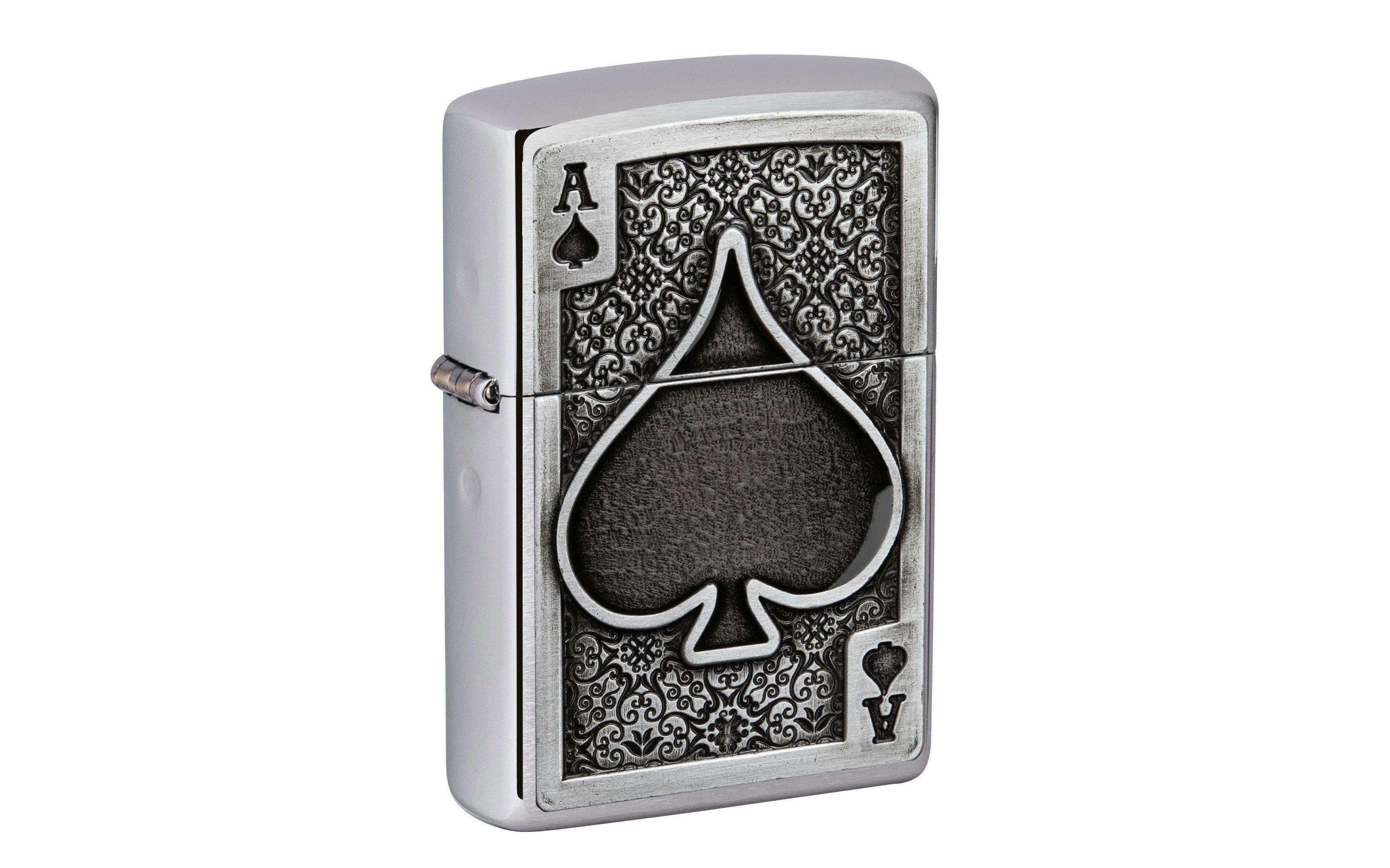 Zippo Ace of Spades Emblem 49637-000002, Brushed Chrome, accendino