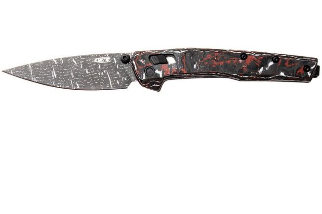 Afbeelding voor Zero Tolerance 0117VFDAM Vegas Forge Damascus, Red White Carbon Fiber zakmes