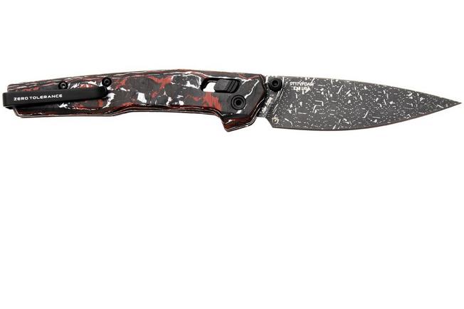 Afbeelding voor Zero Tolerance 0117VFDAM Vegas Forge Damascus, Red White Carbon Fiber zakmes