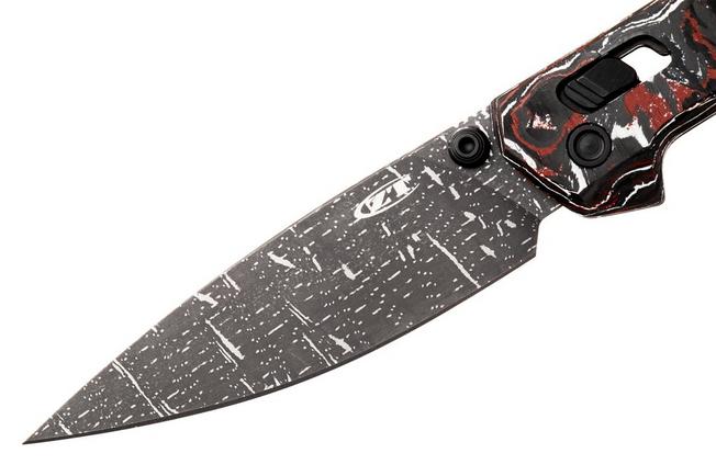 Afbeelding voor Zero Tolerance 0117VFDAM Vegas Forge Damascus, Red White Carbon Fiber zakmes
