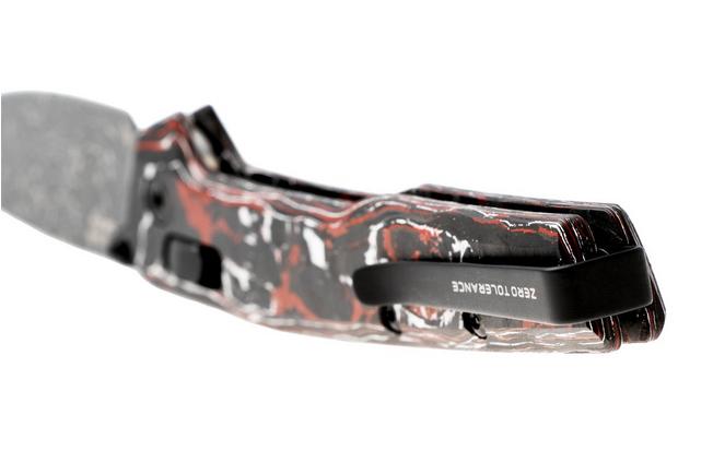 Afbeelding voor Zero Tolerance 0117VFDAM Vegas Forge Damascus, Red White Carbon Fiber zakmes
