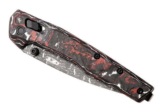 Afbeelding voor Zero Tolerance 0117VFDAM Vegas Forge Damascus, Red White Carbon Fiber zakmes