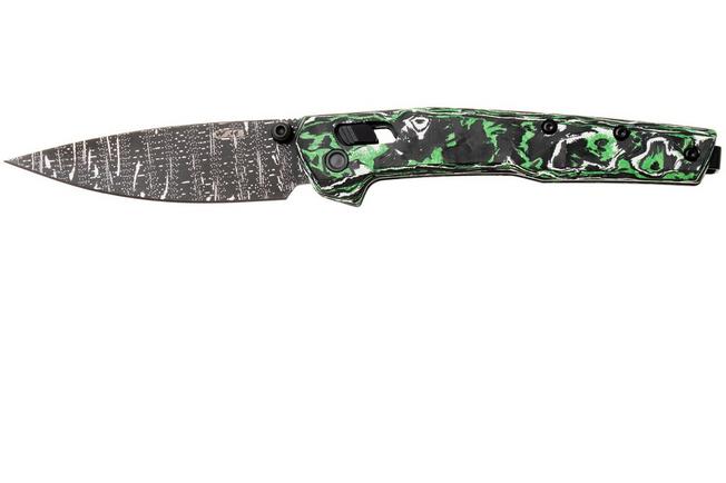 Afbeelding voor Zero Tolerance 0117VFGW Vegas Forge Damascus, Green White Carbon Fiber zakmes