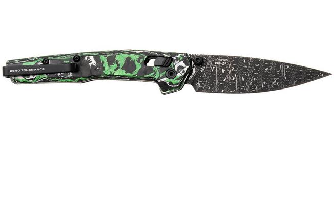 Afbeelding voor Zero Tolerance 0117VFGW Vegas Forge Damascus, Green White Carbon Fiber zakmes