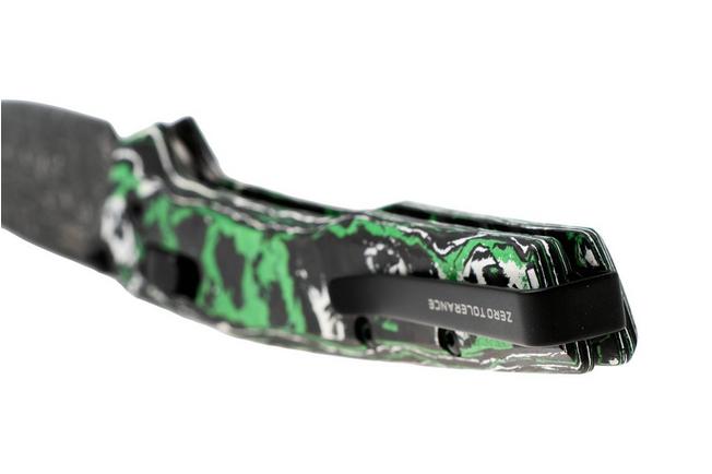 Afbeelding voor Zero Tolerance 0117VFGW Vegas Forge Damascus, Green White Carbon Fiber zakmes