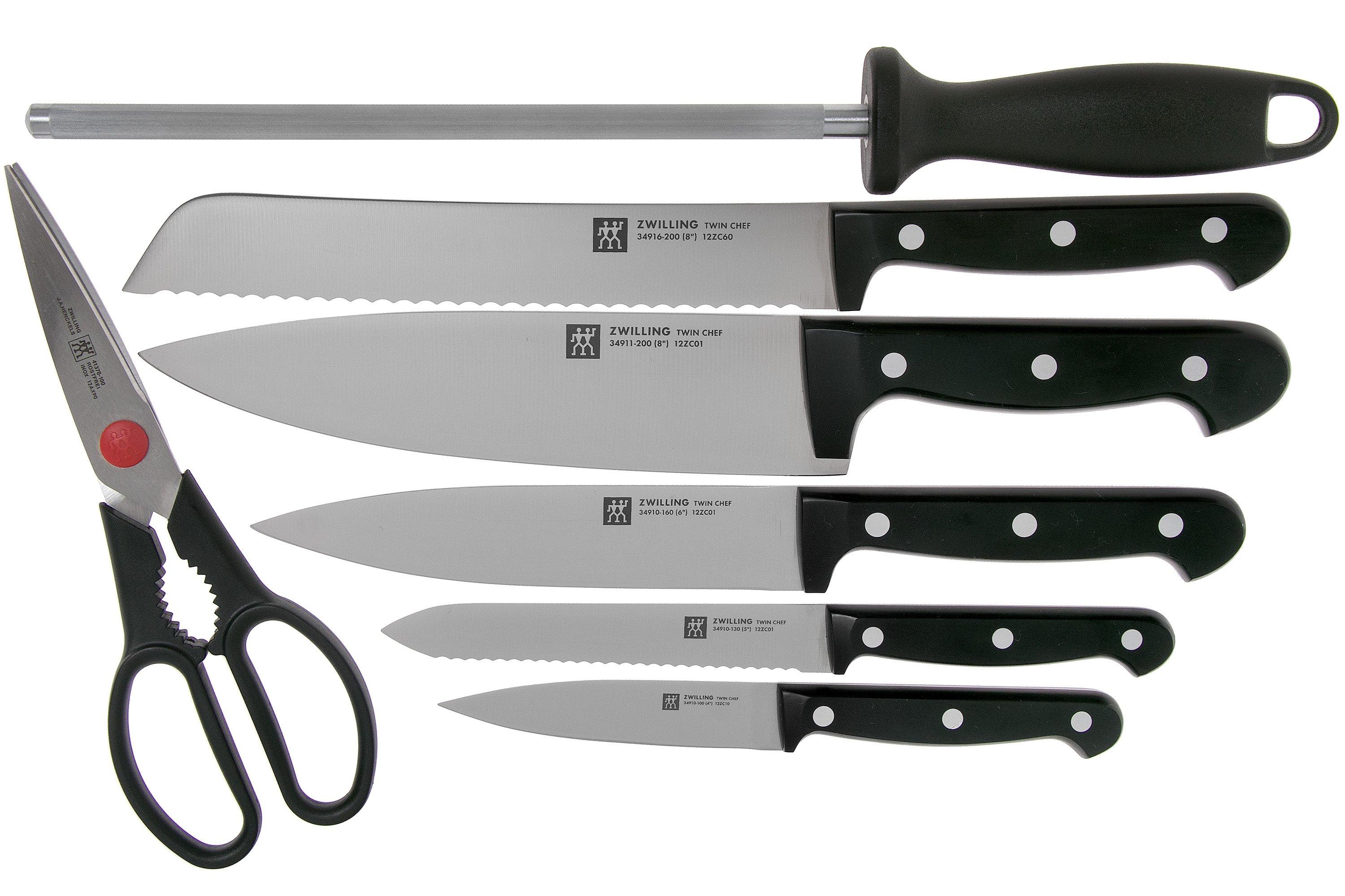 ZWILLING Juego de cuchillos de chef gemelos, acero, plata/negro, 3 piezas