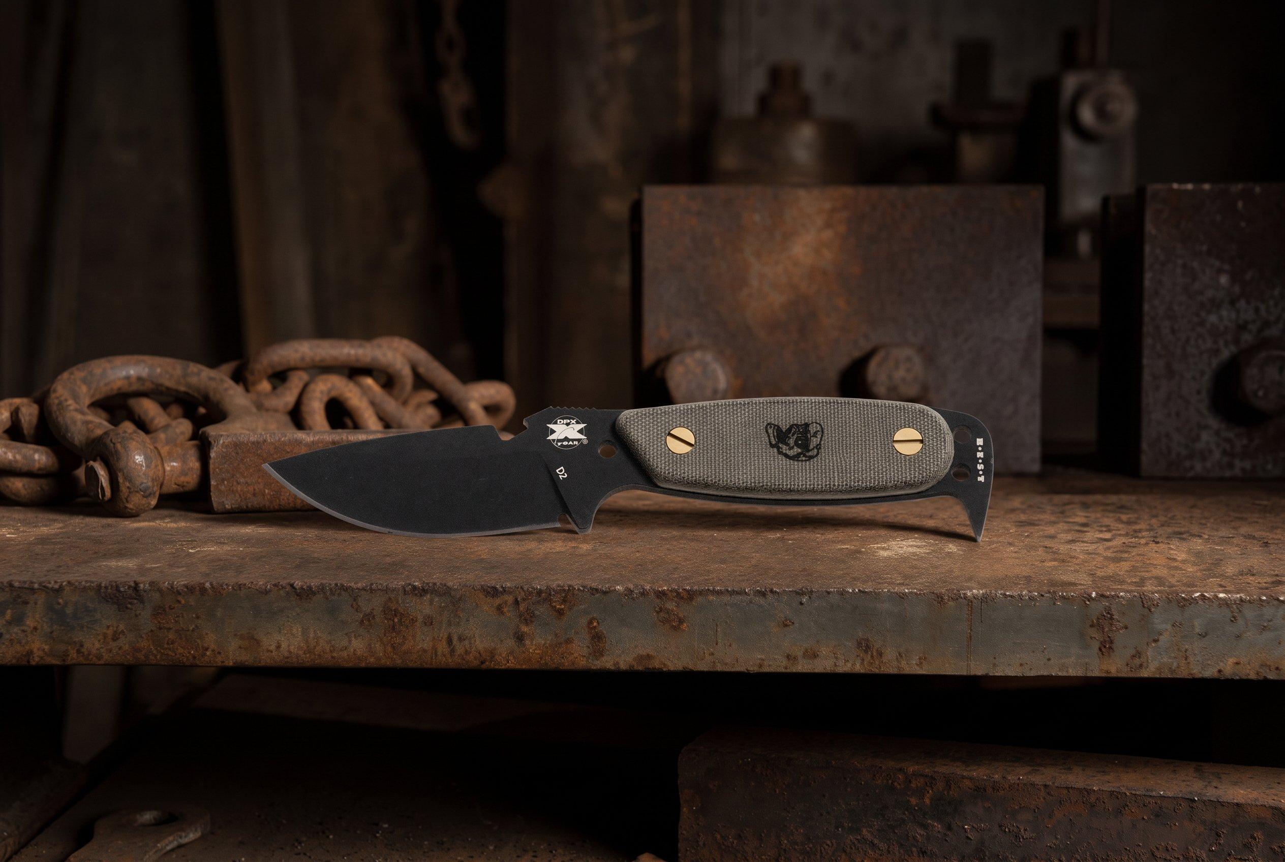 DPx HEST Original DPHSX201 vaststaand mes met groene Micarta-handgreep en zwart Cerakote D2-lemmet