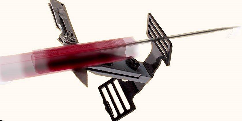 An Eze-Lap sharpening stone in use to sharpen a pocket knife