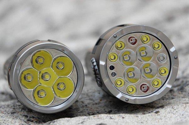 Vooraanzicht lampenkoppen van de LR35R en de LR35R Pro naast elkaar ter vergelijking