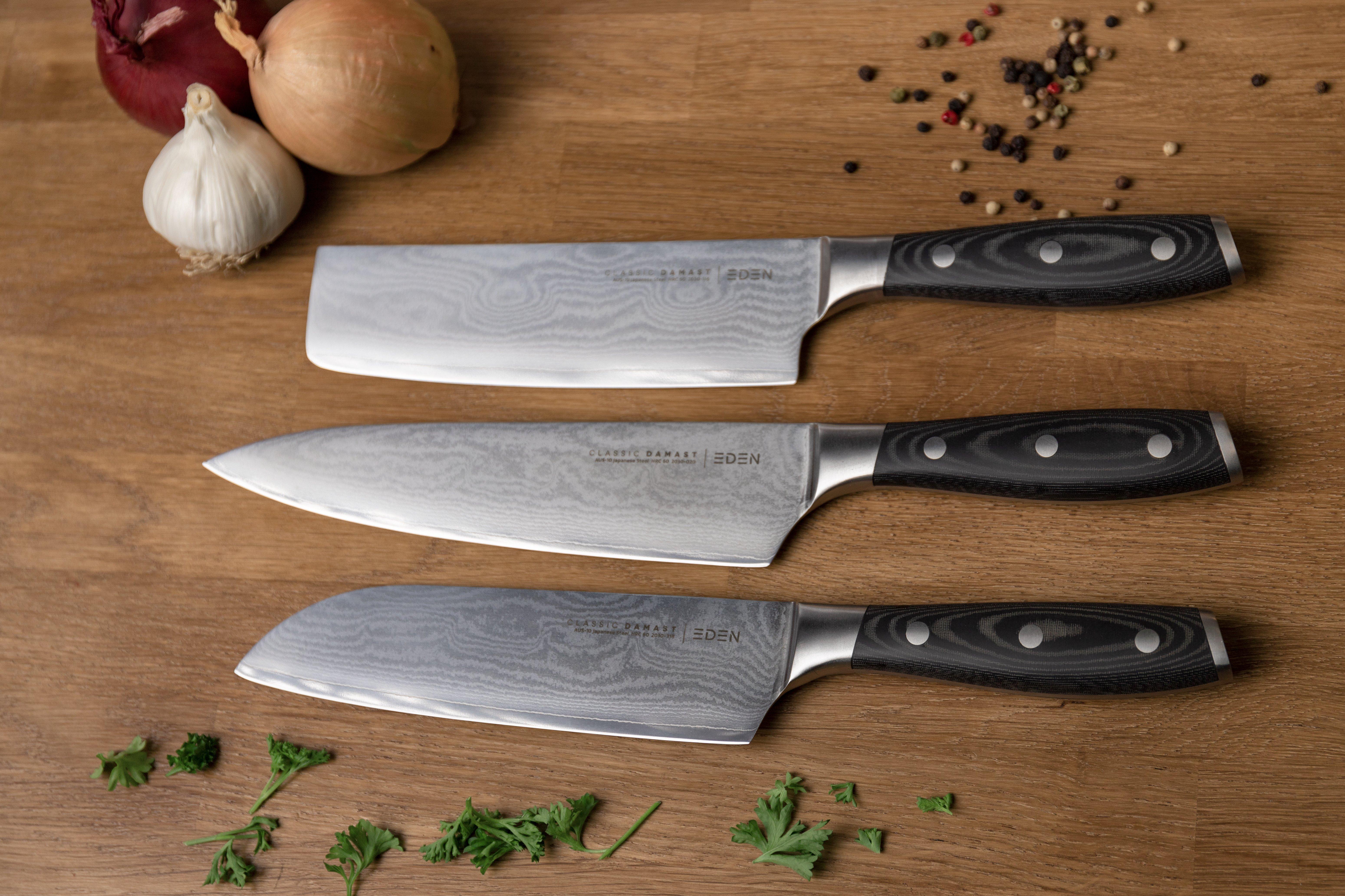 Set De 3 Couteaux De Cuisine MOSFiATA - Acier Inoxydable Carbone | Couteau Nakiri, Chef Et Utility