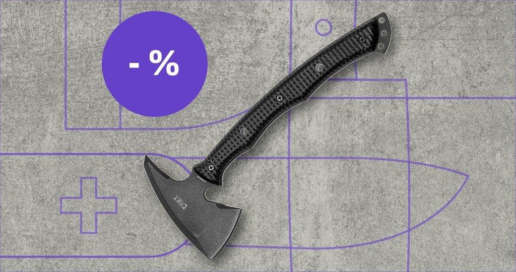 CRKT bijl met kortingslabel