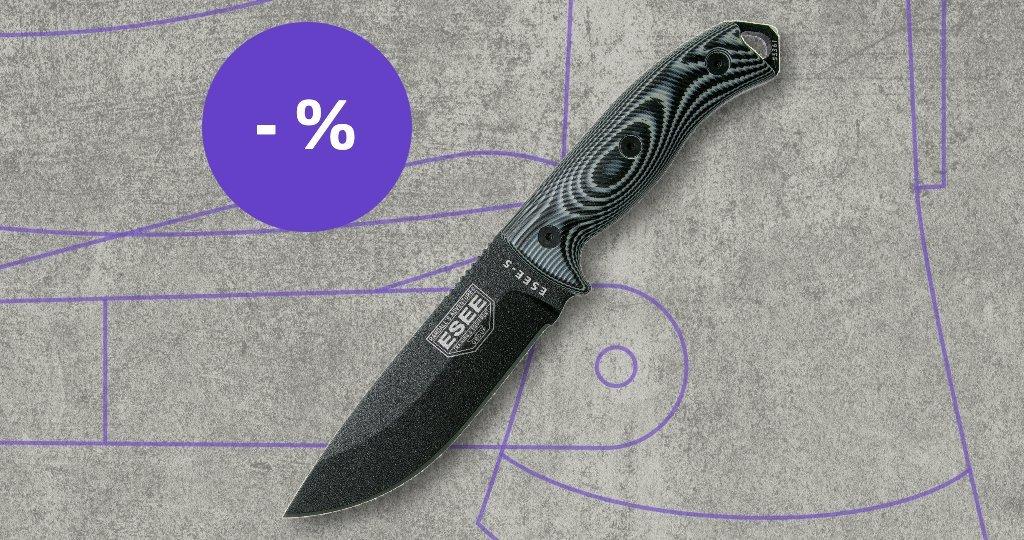 ESEE knife with discount label