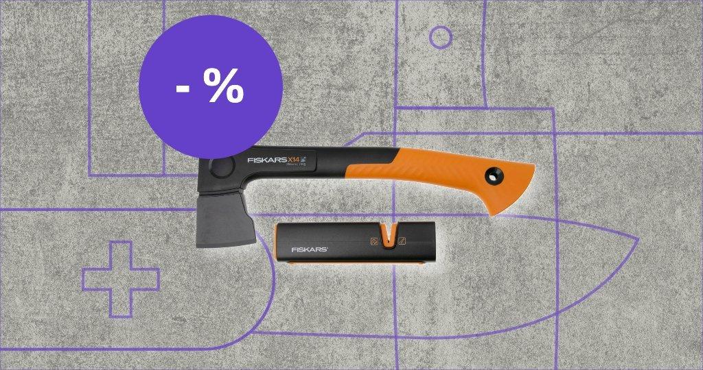 Fiskars X14 Universal Axe Set met kortingslabel