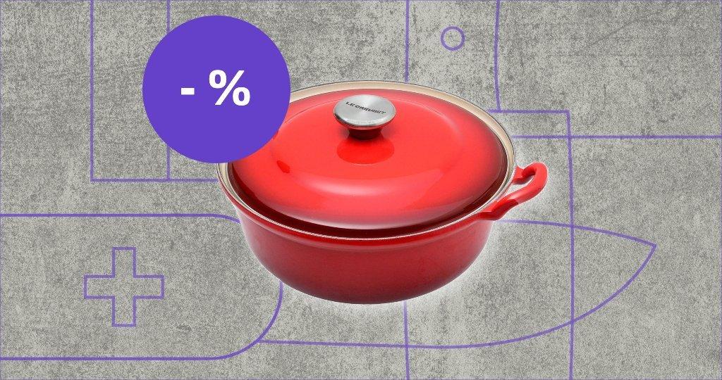 Le Creuset pan met kortingslabel