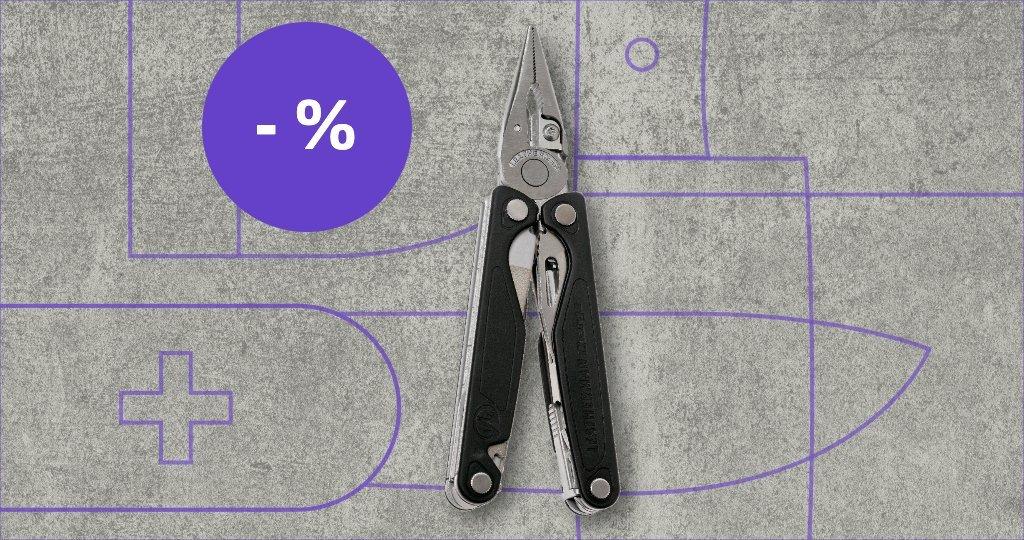 Leatherman multitool with discount label
