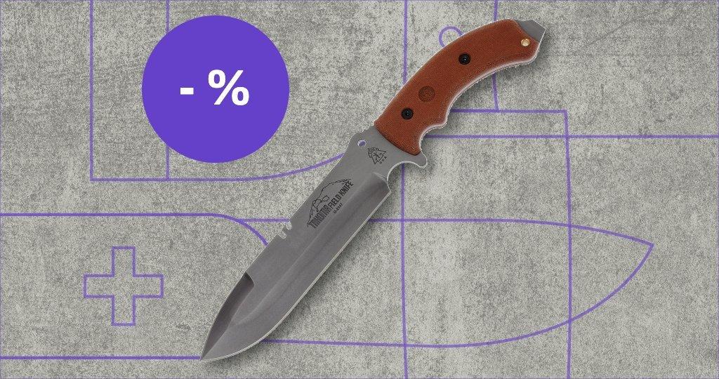 Tops mes met kortingslabel