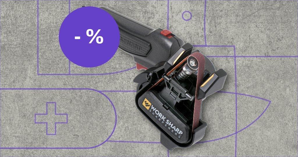 Work Sharp knife sharpener with discount label