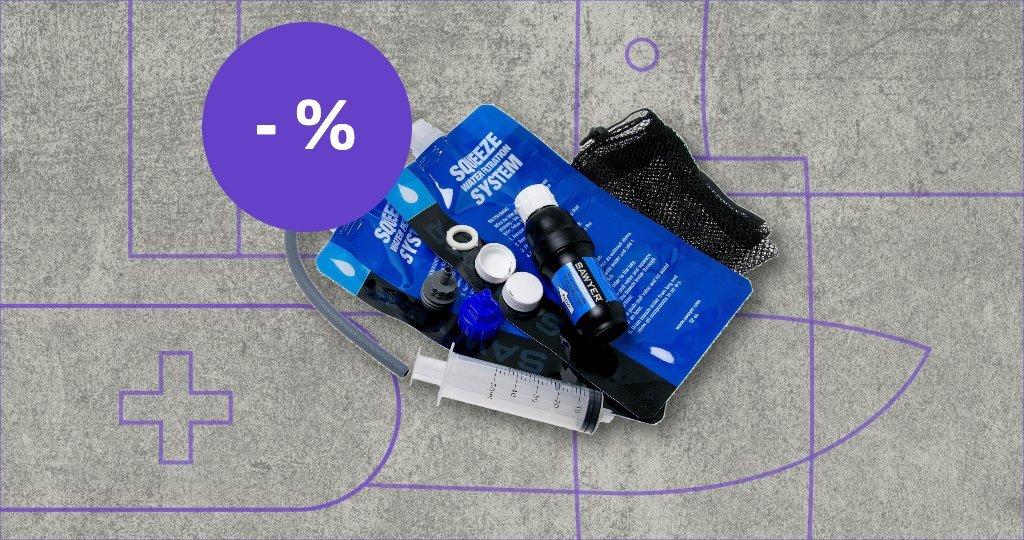 Sawyer water filter with discount label