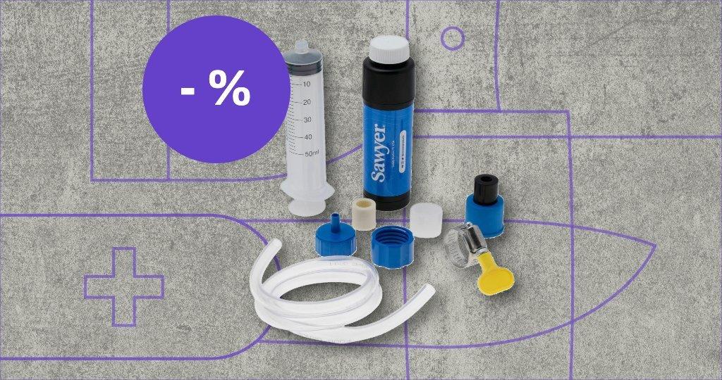 Sawyer water filter for on a tap with discount label