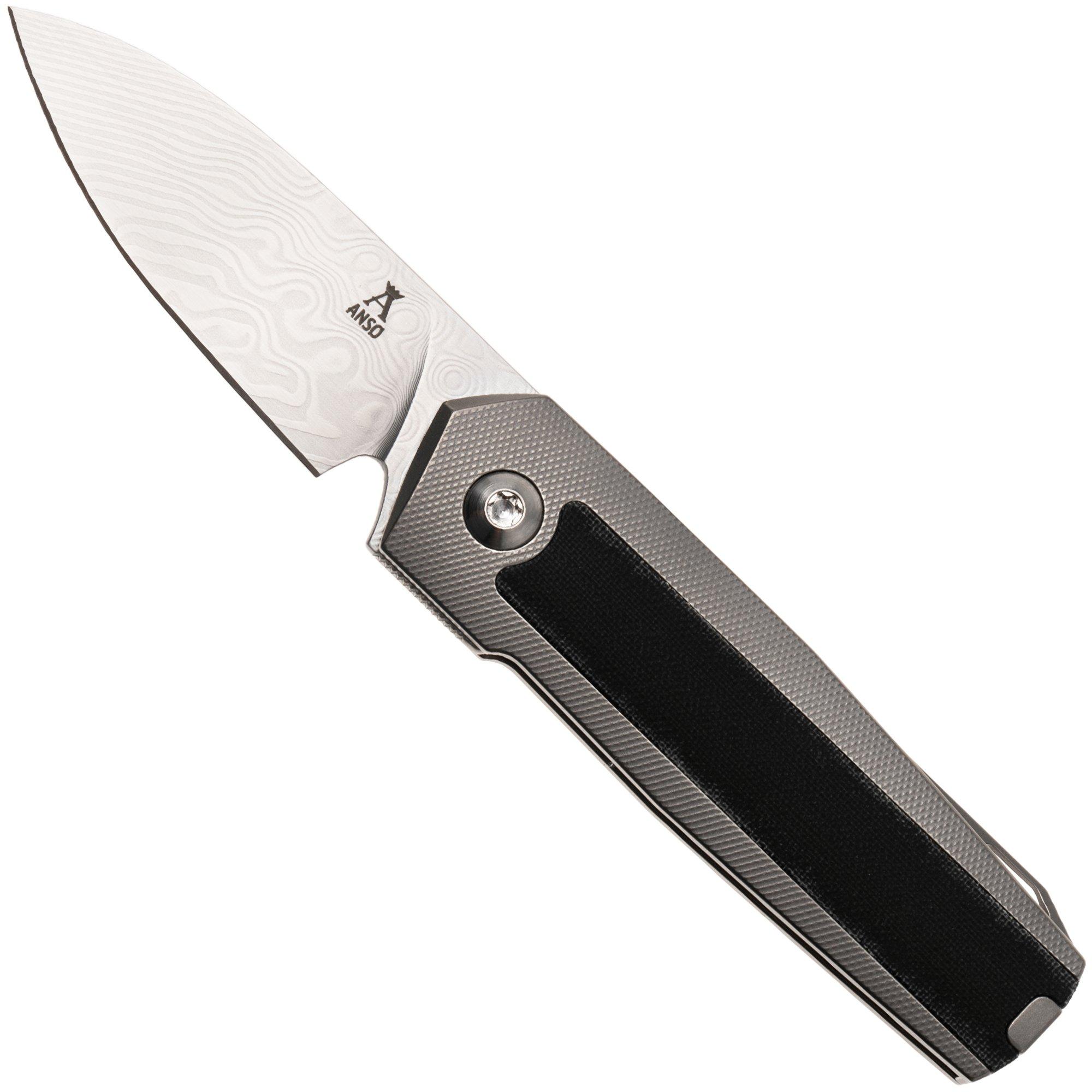 Ansø of Denmark ARN Flipper AD-ARN-DA-BL Damasteel, Titanium, Black Micarta Inlay, zakmes Jens Ansø design