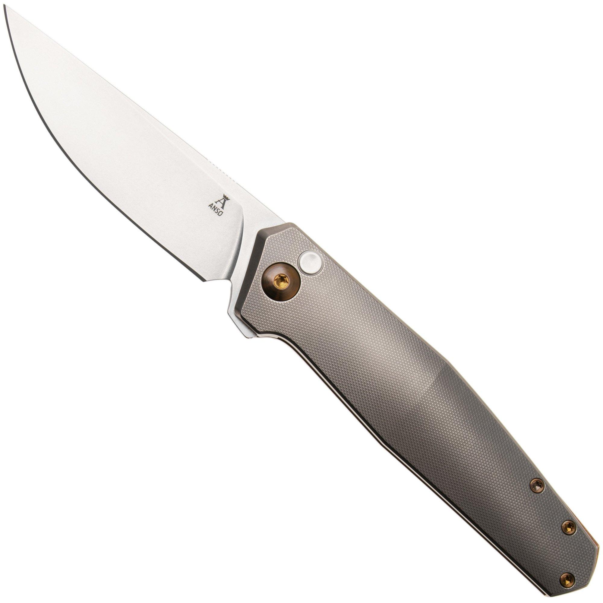 Ansø of Denmark Toko TOK-GRY-AMB-BRZ, Stonewashed RWL34, Grey Titanium, Amber Hardware, Bronze Backspacer, zakmes, Jens Ansø design