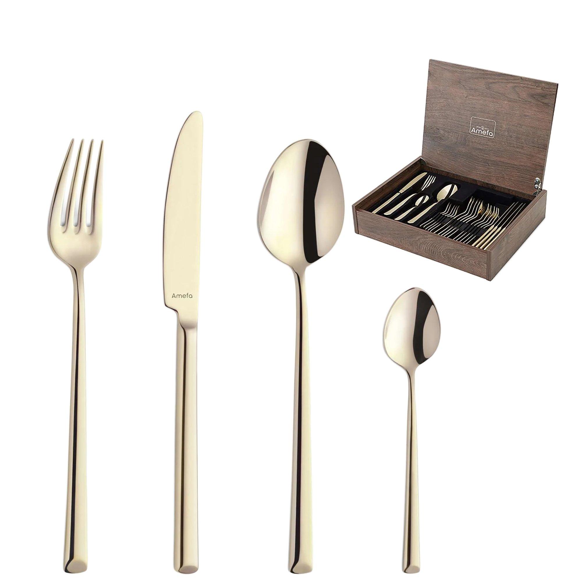 Amefa Metropole 1170ZVMDF3C40, Champagne, 24-piece cutlery set in wooden case