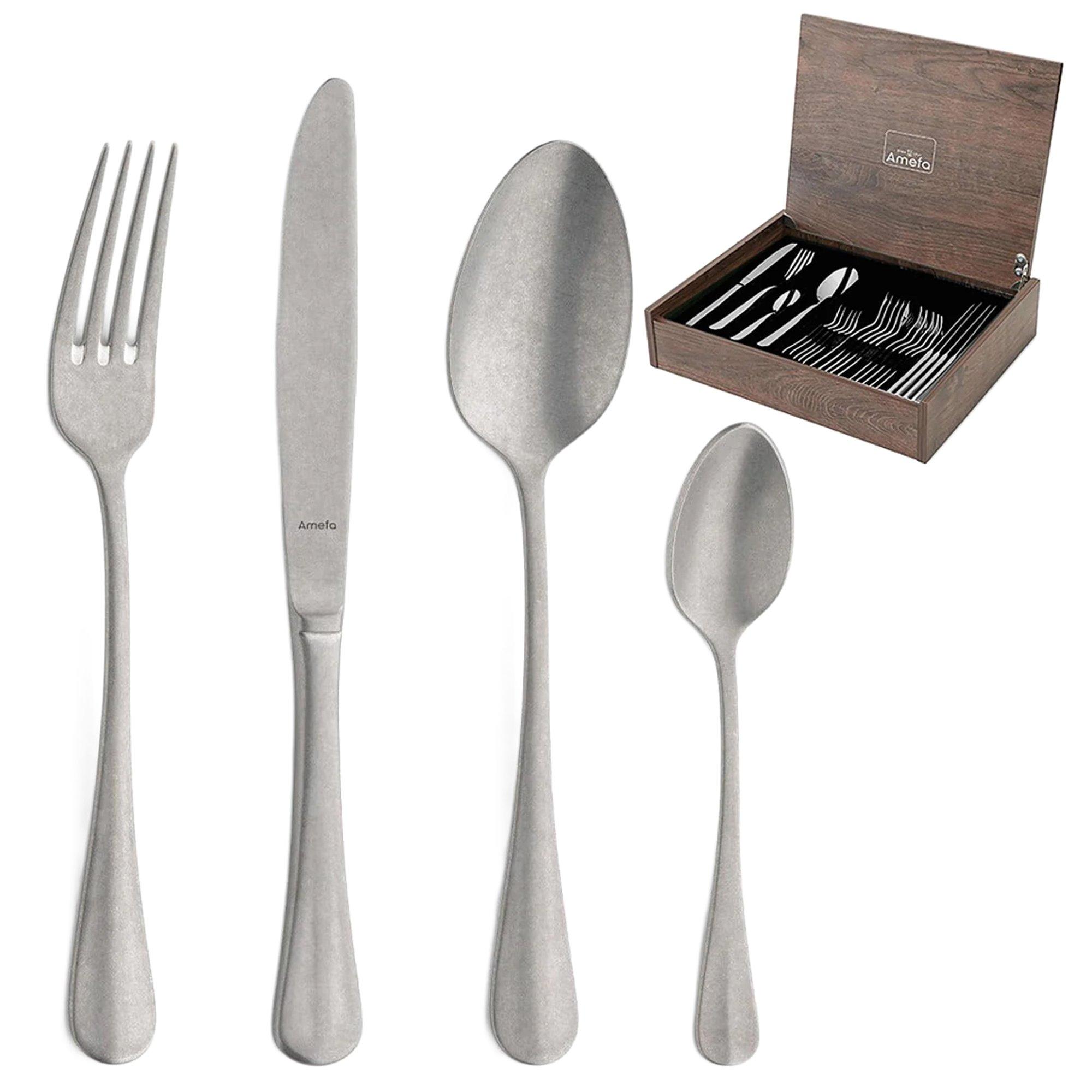 Zestaw sztućców Amefa Baguette 844024MDF3C40 Stonewashed, 24-częściowy w drewnianym pudełku