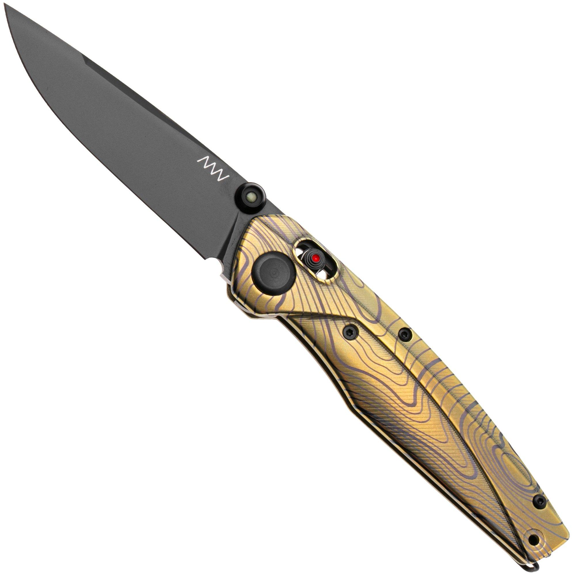 ANV A100 BB, A100-035 Black DLC Elmax, Custom Anodized Titanium, pocket knife