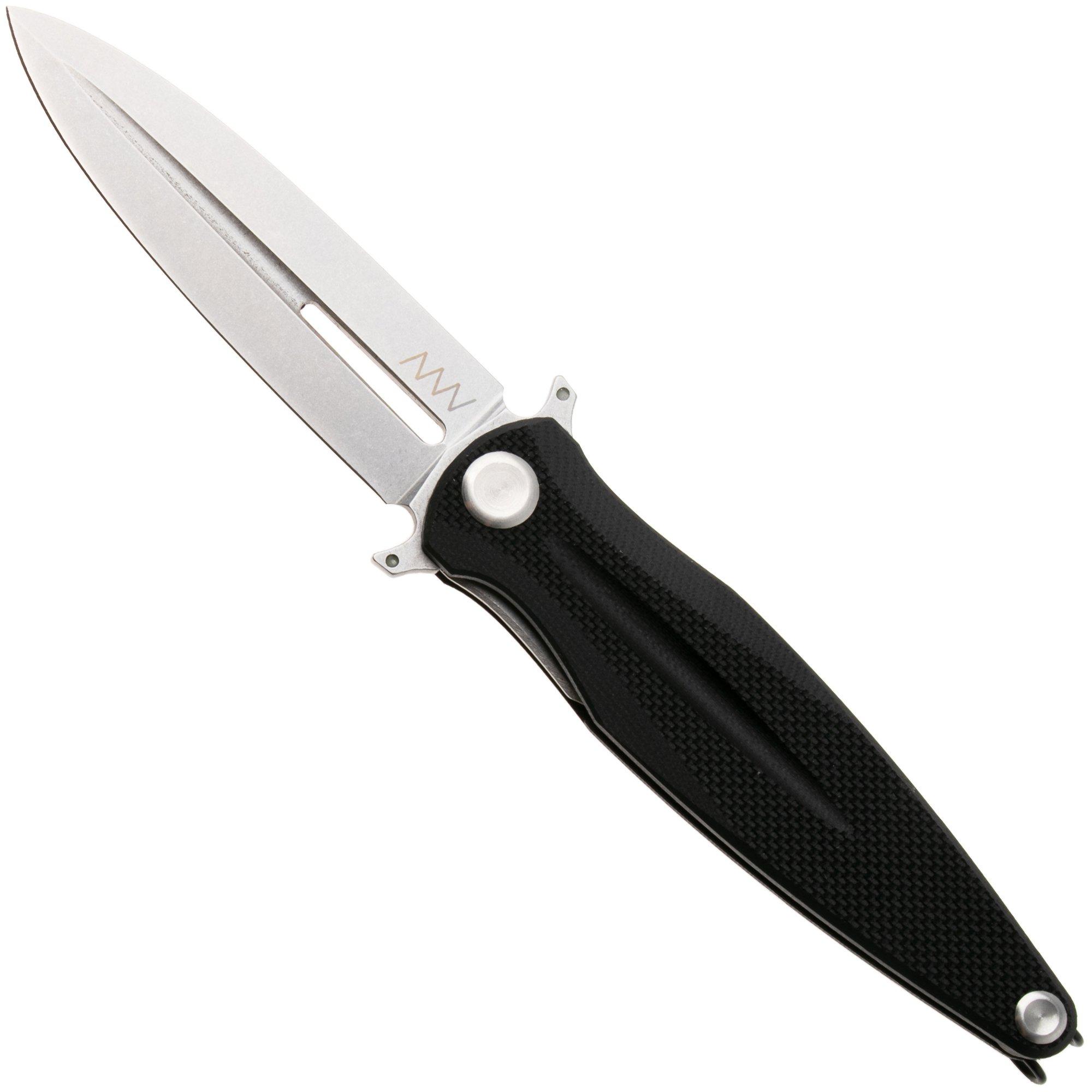 ANV Knives Z400-019, Stonewashed Sandvik 14C28N, Black G10 coltellino tascabile